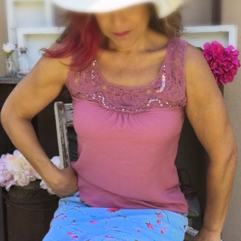 SEQUIN Crochet Bobeau Flowy Sleeveless Tank Blouse